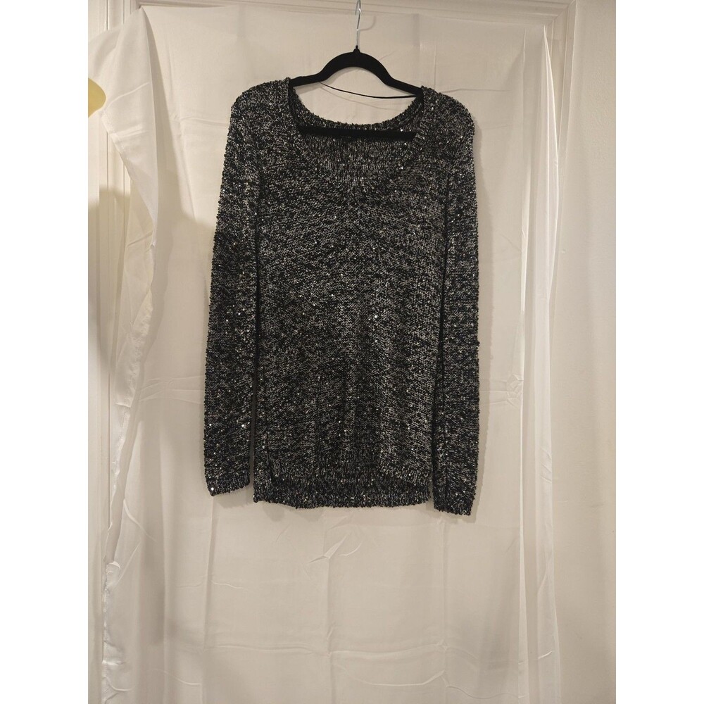 Apt. 9 Black and Silver Sequin Knit V-Neck Sweater